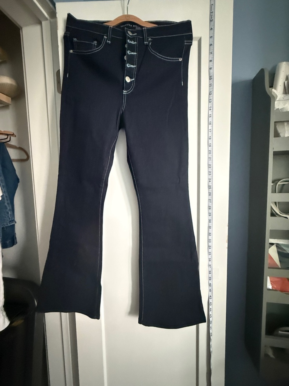 Veronica Beard Beverly high rise flare Dark Navy with Contrast Stitching